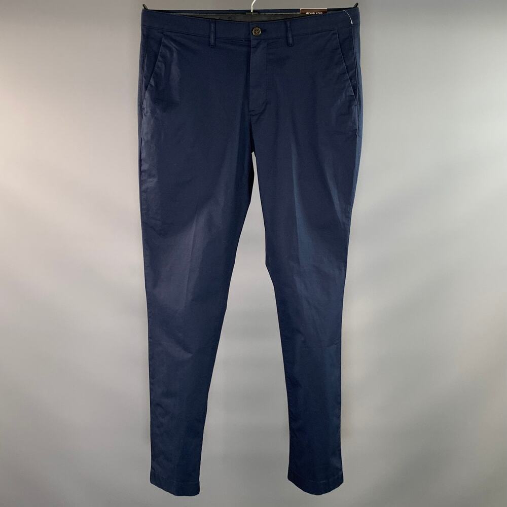 MICHAEL KORS Size 32 Navy Cotton Blend Flat Front Casual Pants